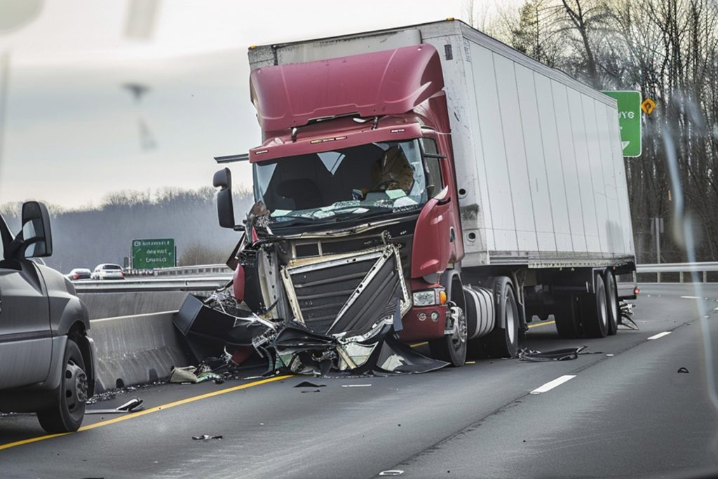 Truck accident on the road in San Bernardino