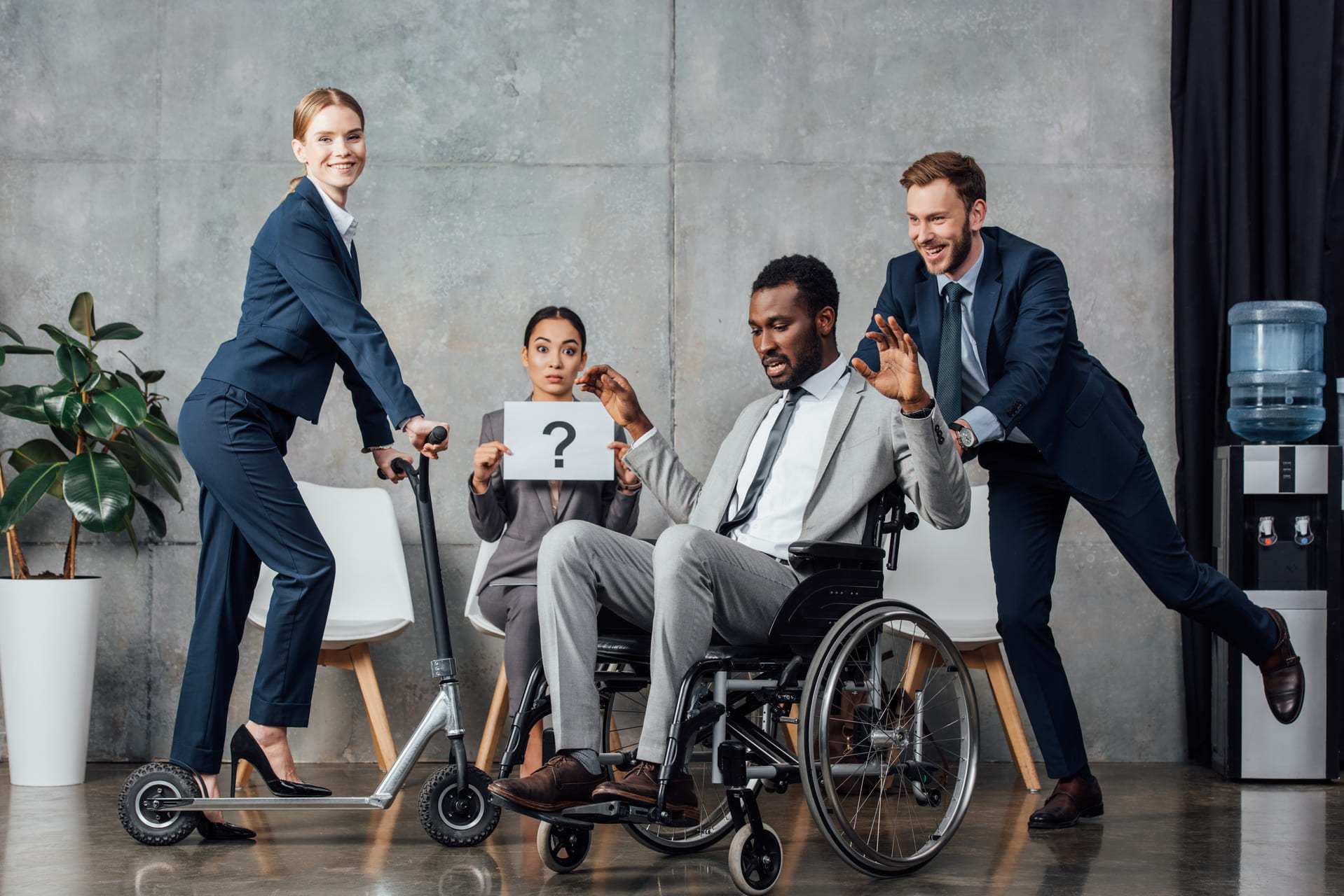 businesswoman holding card with question mark