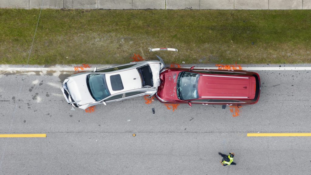 Birdseye view of Rear-End Car Accident
