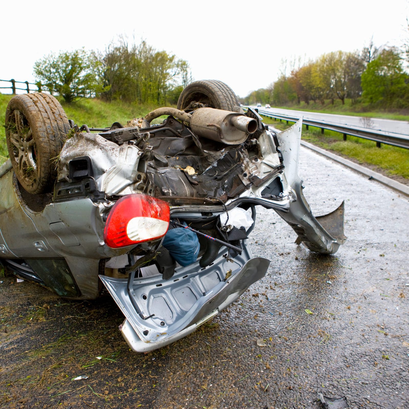 closeup photo of a car on its head