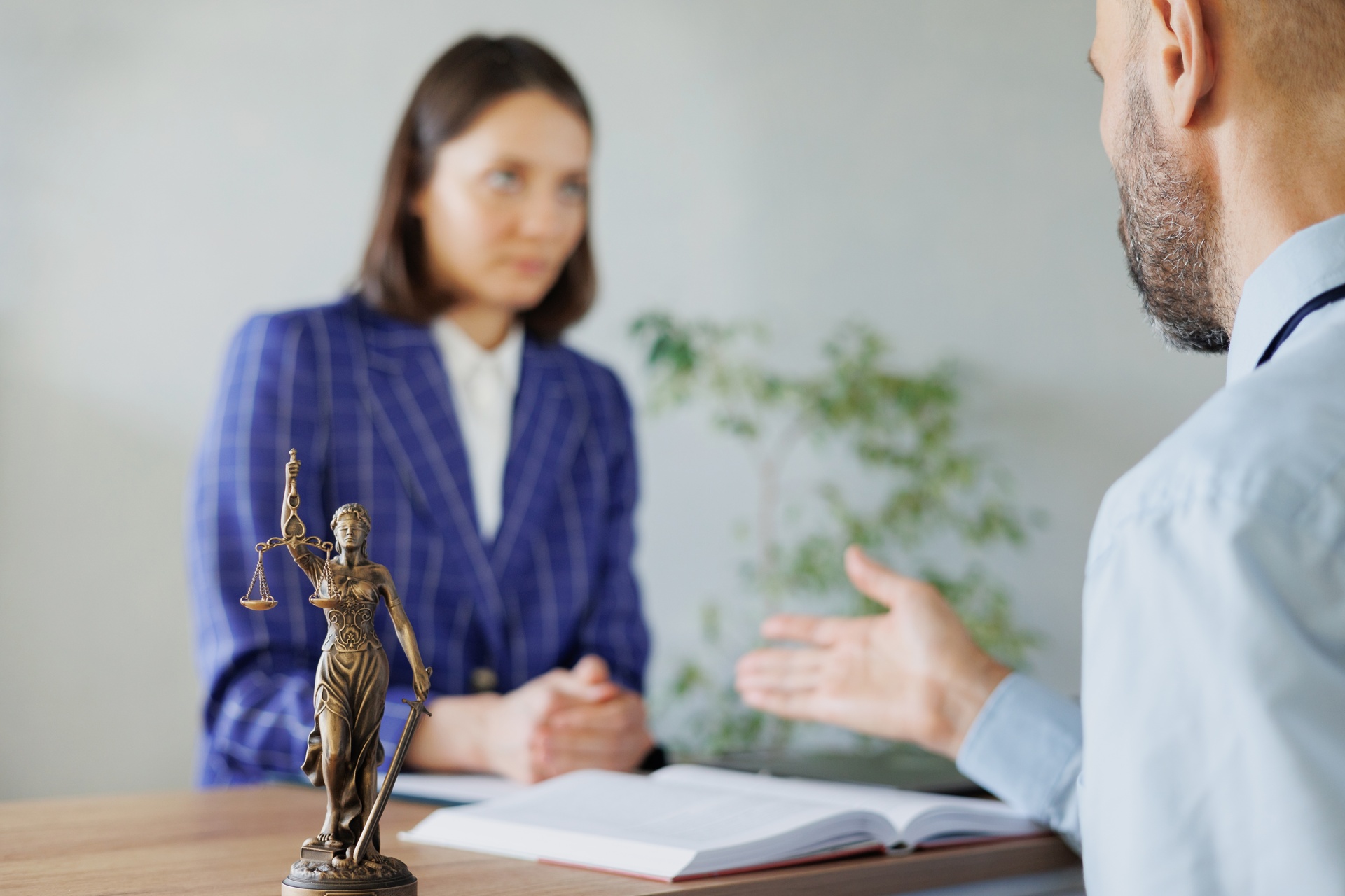 female lawyer speaks with client