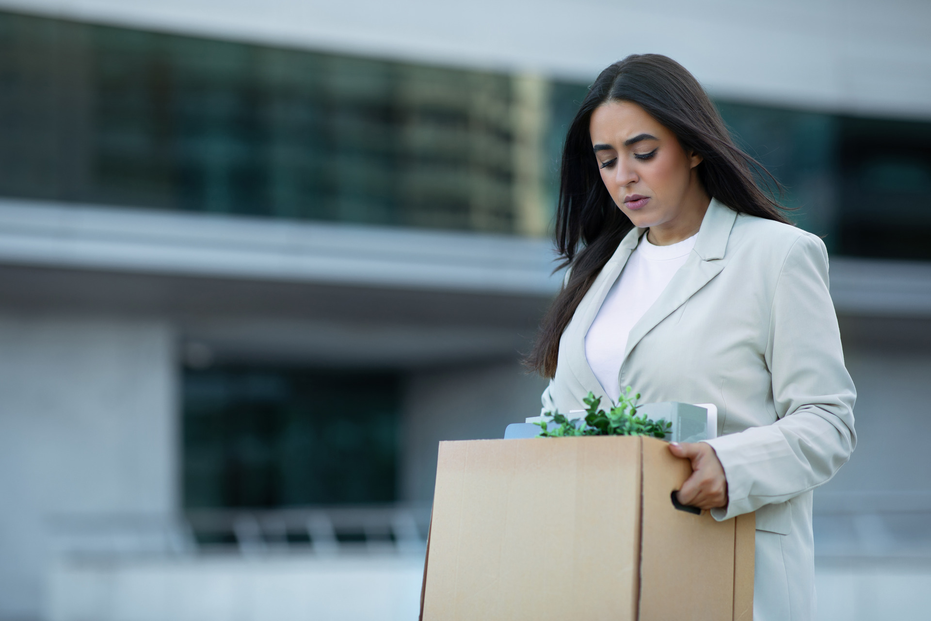 jobless businesswoman unhappily walking away