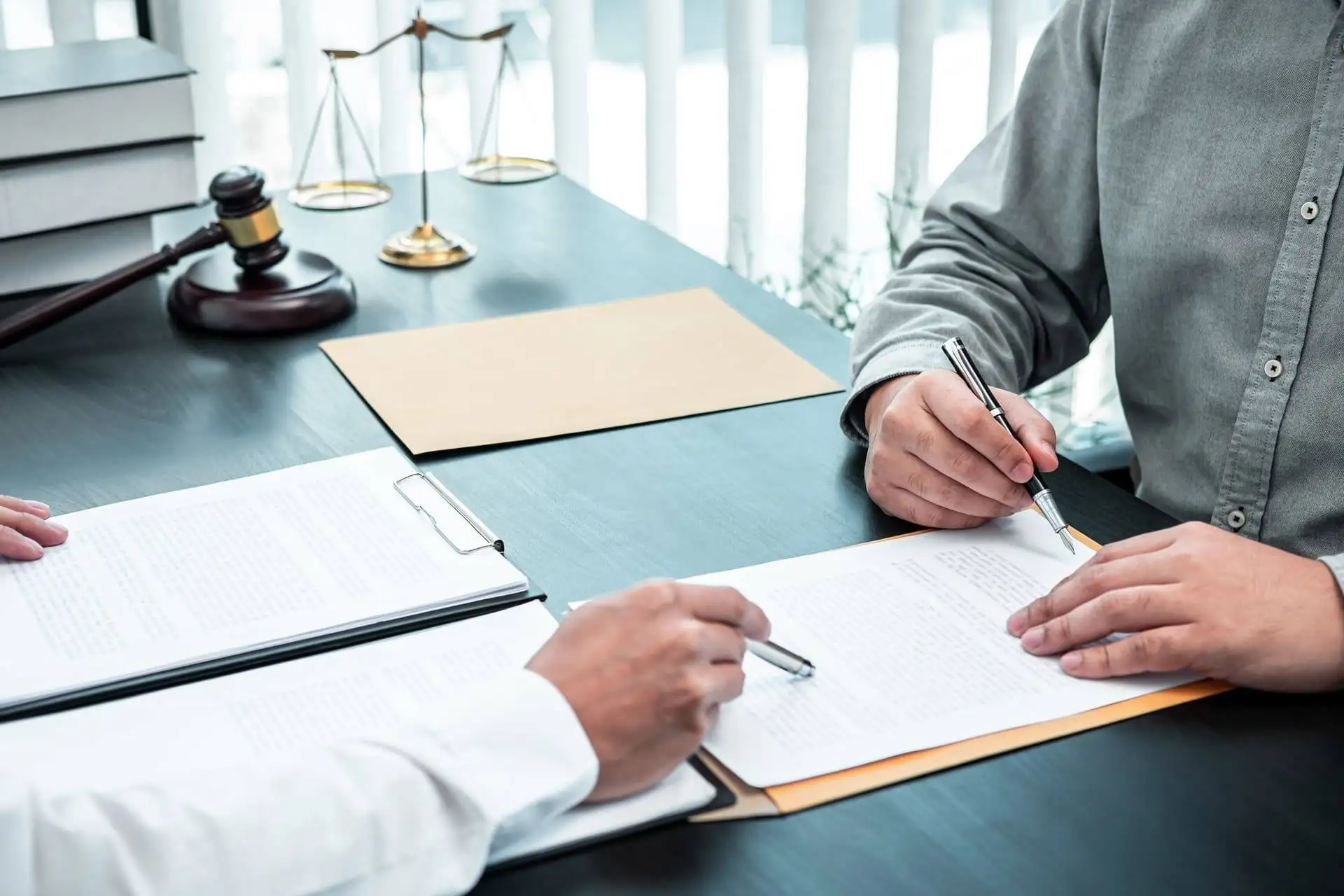 lawyer discussing with client