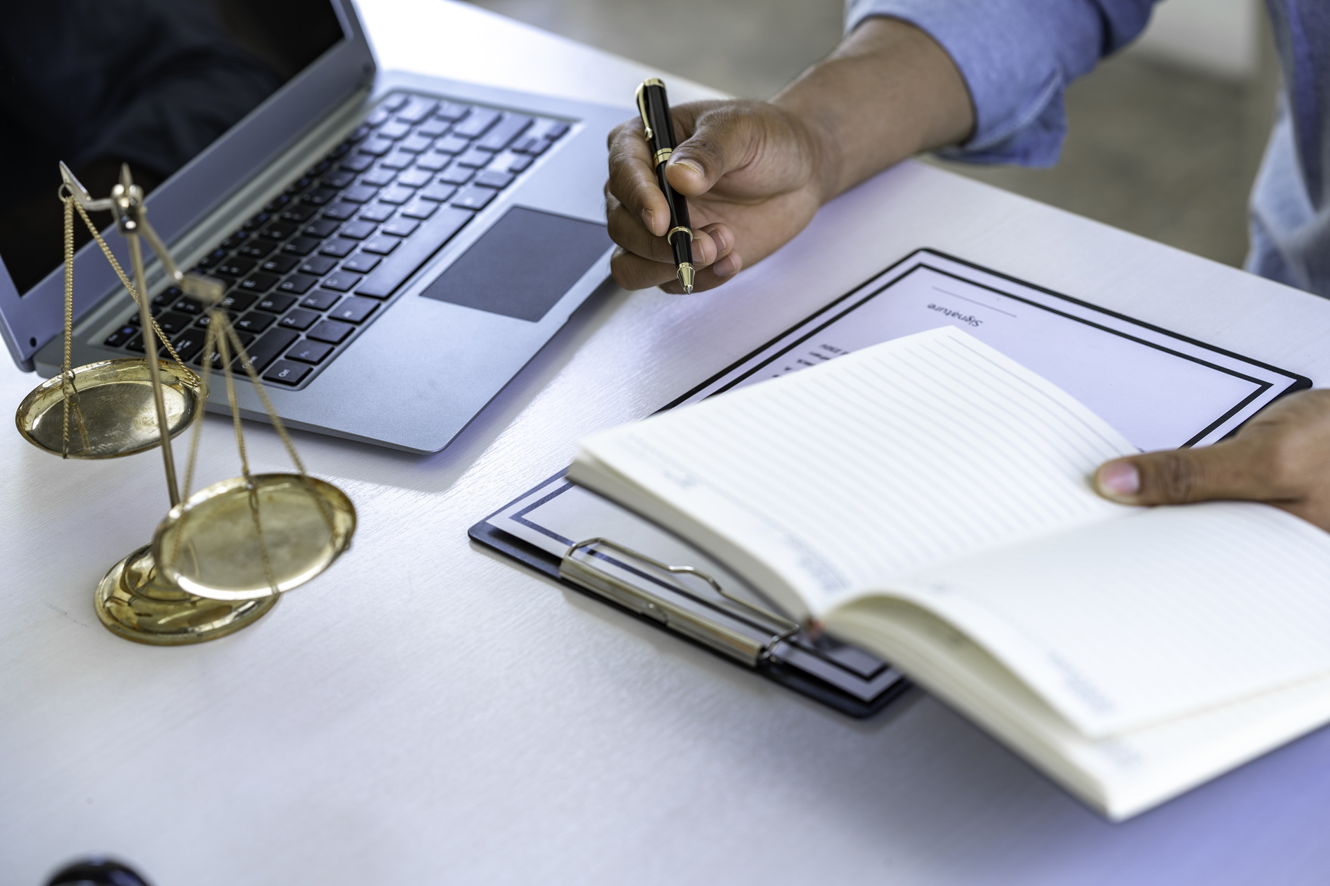 lawyer filling documentation