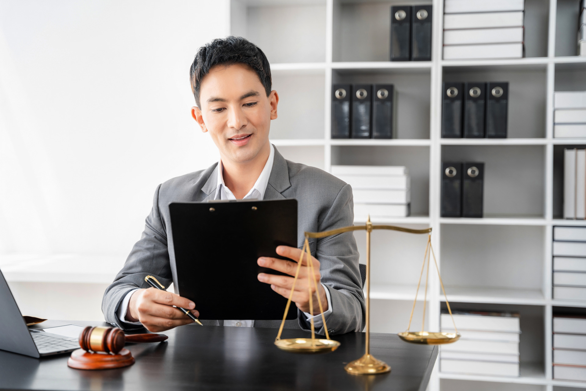 lawyer reading document in the office