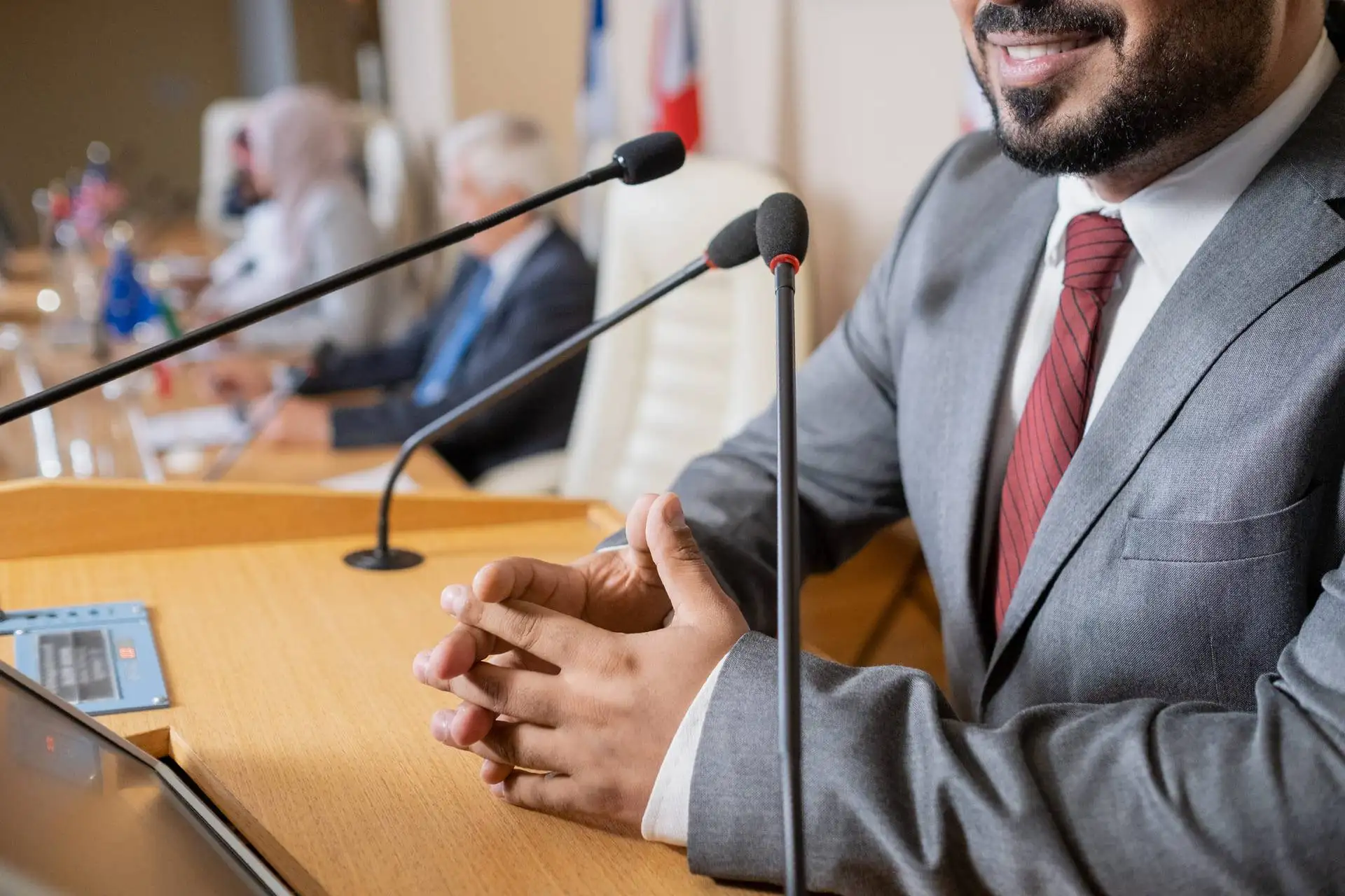 Male attorney speaking in court